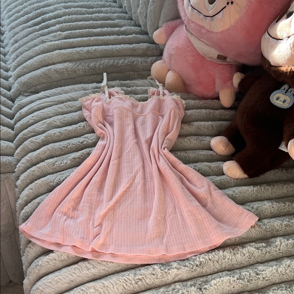 Pink Ribbed Spaghetti Strap Mini Dress - Picture 4 of 4